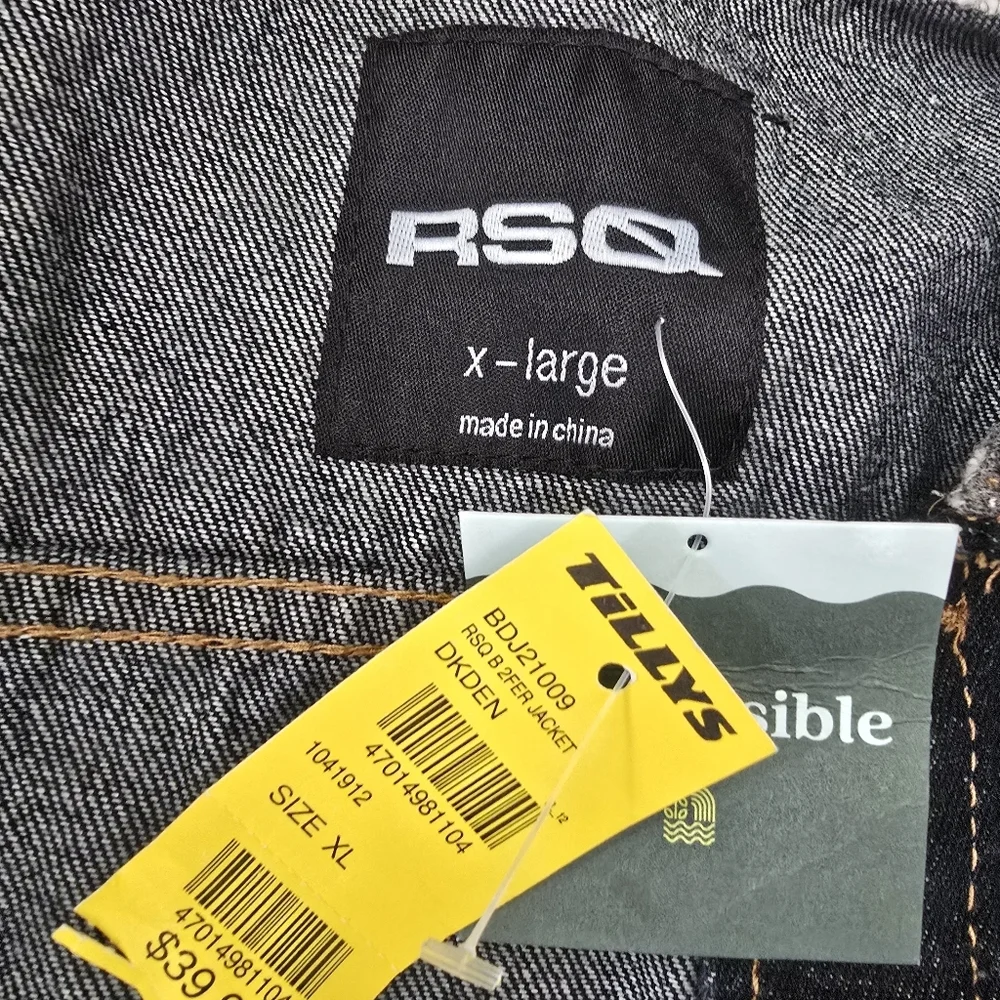 RSQ Boys Hooded Denim Trucker Jacket NWT XL Layered Hoodie StyleClassic